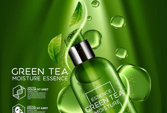 绿茶保湿精华化妆品ai矢量广告海报green tea moisture essence#02